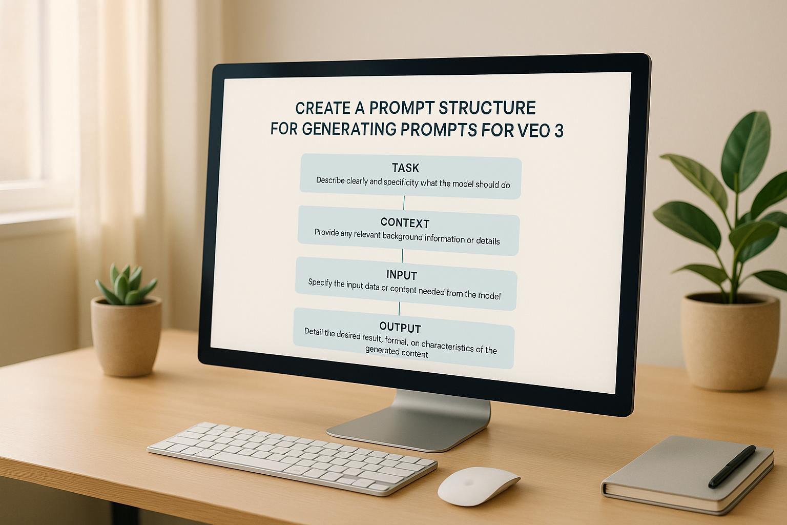 maak een promptstructuur voor het genereren van prompts voor veo 3